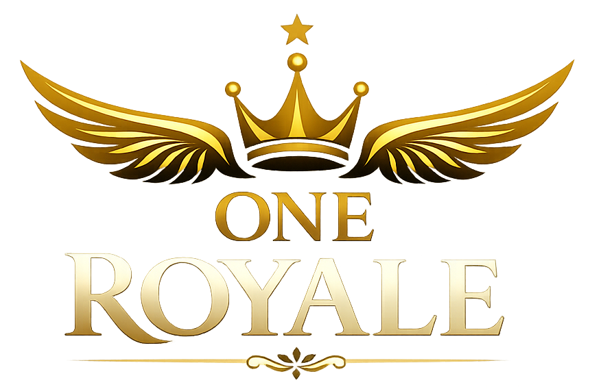 One Royale Luxury gold crown and wings logo on black background