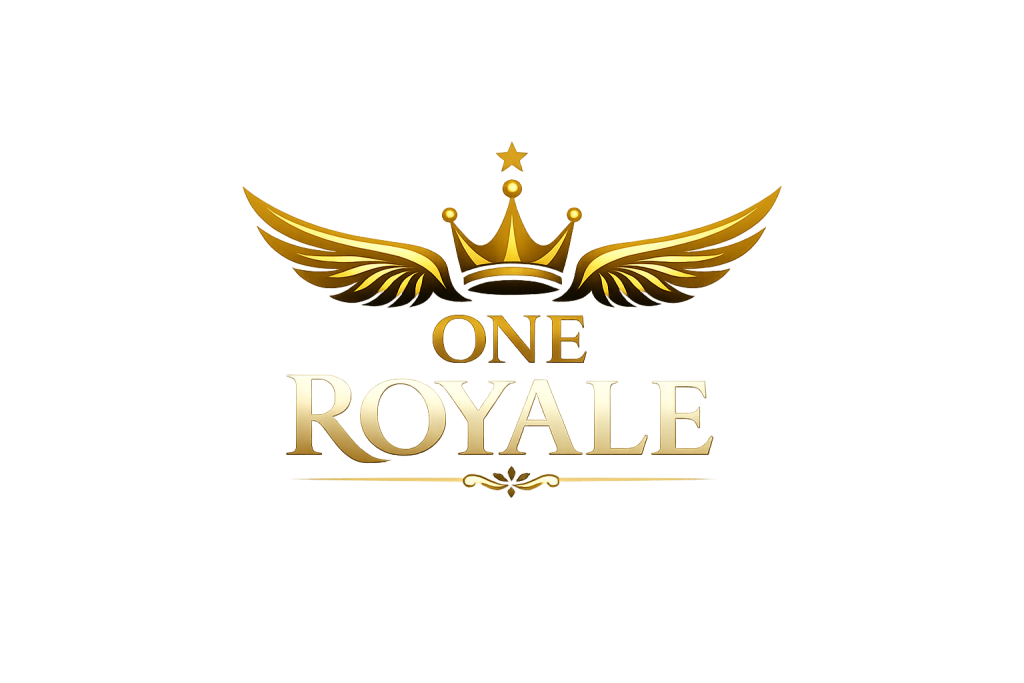 One Royale Luxury gold crown and wings logo on black background